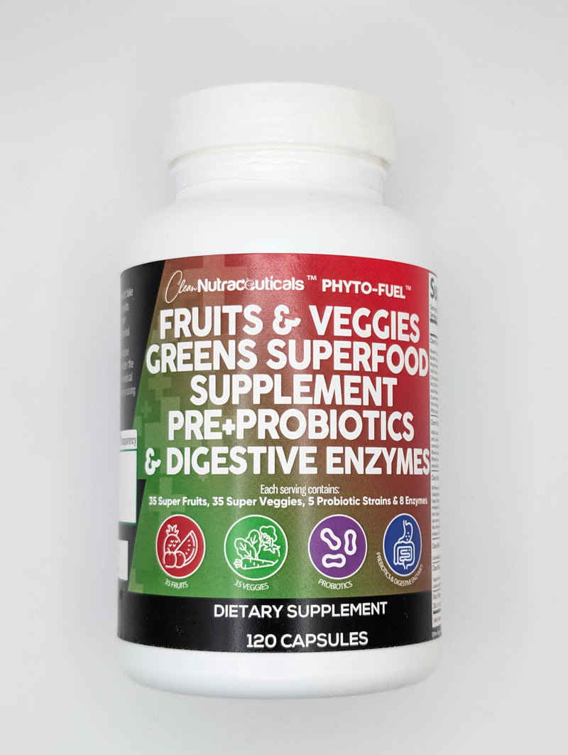 Clean Nutraceuticals Fruits and Veggies Supplement Reds & Green Superfood - Balance of Over 70 Fruit & Vegetable Supplements Capsules with Probiotics Prebiotics Digestive Enzymes - 120 Ct USA 1 - BeesActive Australia