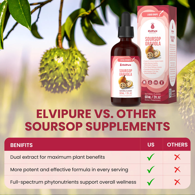 Soursop Bitters Liquid Drops – Immune Support & Gut Health with Soursop Organic Graviola Leaf Extract, Sea Moss, Vitamin C, D3, B6, Zinc, Turmeric & Black Pepper – 2 fl oz