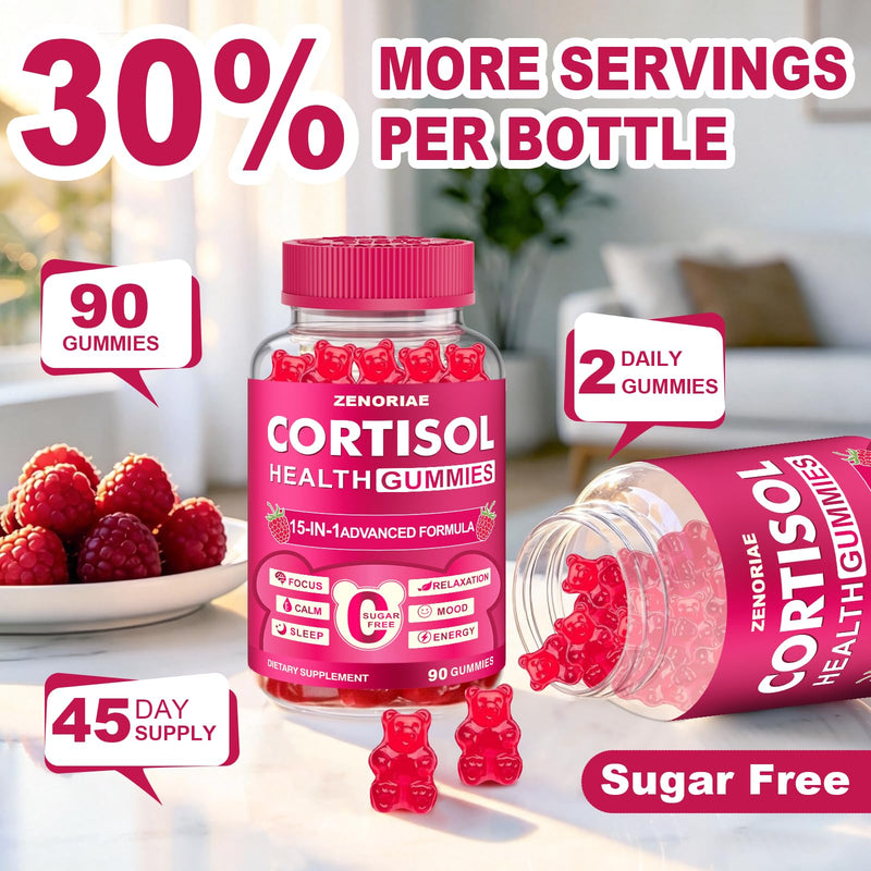 Cortisol Supplements for Women & Men, Sugar Free, 15-in-1 Cortisol Gummies, with Magnesium, Ashwagandha, L-Theanine & Rhodiola, Stress, Mood & Focus Support, Vegan, Cortisol Reducer, 90 Count 90 Count (Pack of 1)