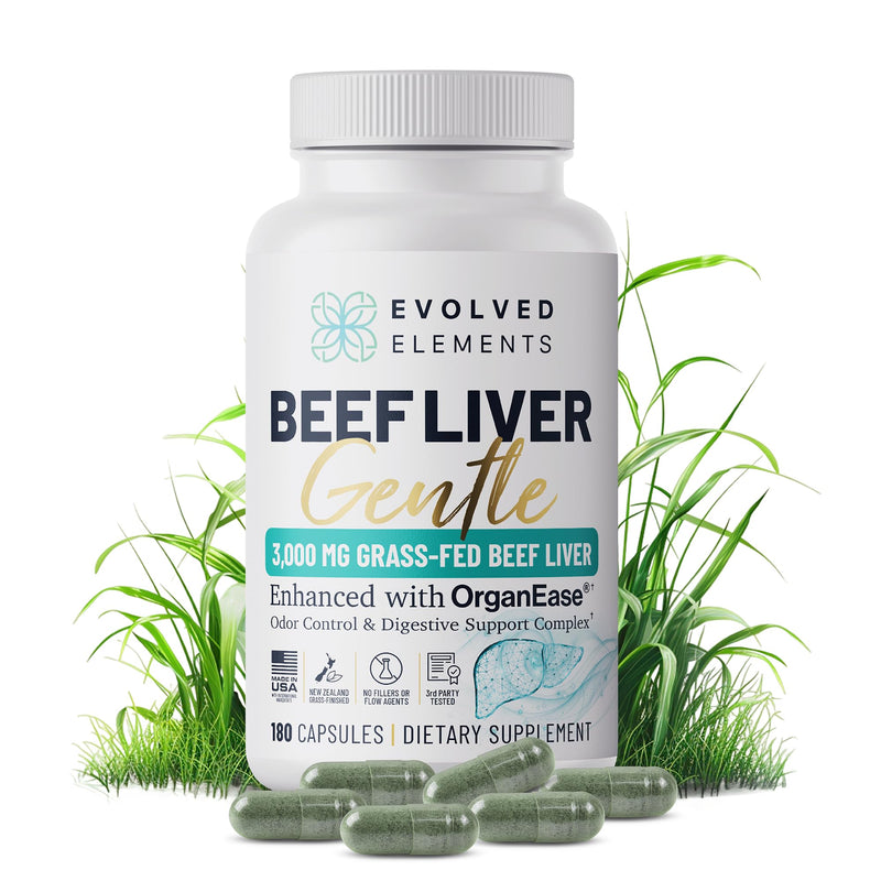 Beef Liver Capsules — Zero Nausea, Zero Burps — OrganEase: Sodium Copper Chlorophyllin + Enzymes Stop Off-Gassing — Thyroid Support: Selenium, B12, Iron, Vitamin A — 3,000mg, 180ct