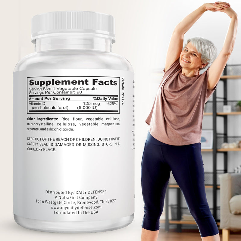 Vitamin D3 5000 IU for Heart Health, Daily Immune Support, Mental Clarity, & Muscle Function - 90 Vitamin D Supplements 90 Count (Pack of 1) 5000IU