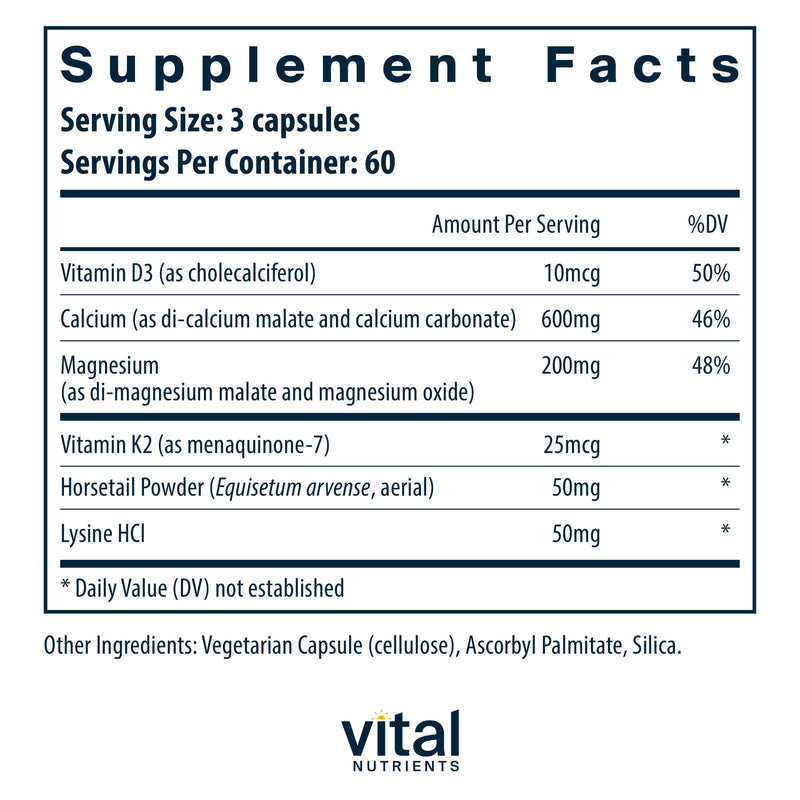 Vital Nutrients Osteo-Nutrients - Vitamin K2 + D3, Calcium, and Magnesium for Bone & Heart Support* - Vegetarian Supplement - Gluten, Dairy, Soy Free - 180 Capsules