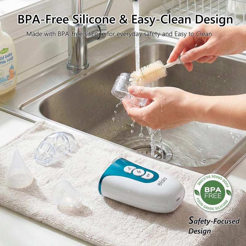 elaia Nasal Aspirator for Baby with Spray, 2-in-1 Electric Baby Nose Sucker with Fine Mist 5 Suction Levels up to 65kPa, BPA-Free, Quiet Baby Nasal Aspirator, Portable Snot & Booger Sucker for Infants