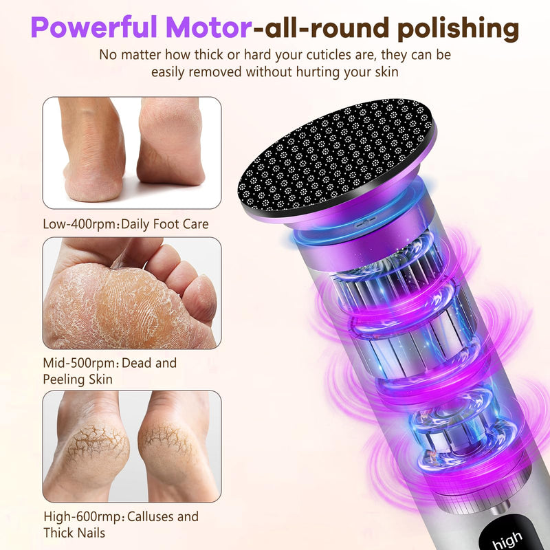 Electric Foot Callus Remover with Nano-Glass Head, Rechargeable Electric Foot File with Upgraded Powerful Metal Gear Motor, Premium Aluminum Cordless Callus Remover for Feet, Gifts for Men Women purple - BeesActive Australia