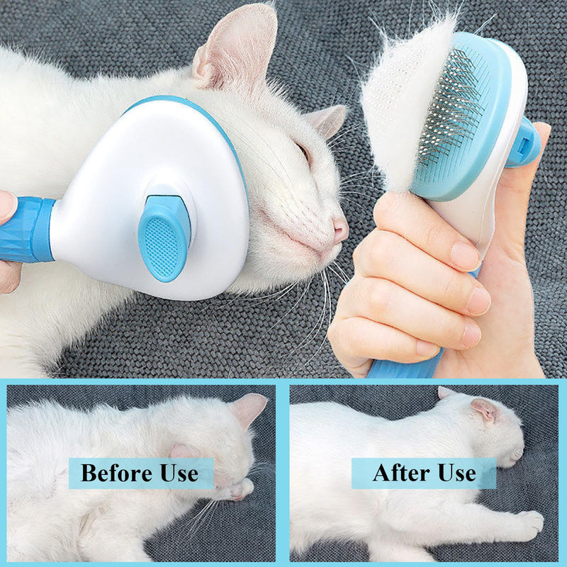 Dog Brush Cat Brush, Dog Grooming Brush for Shredding with Cleaning Button, Pet Self Cleaning Slicker Brush for Removing Loose Fur, Undercoat, Mats Tangled Hair, Massage Tools for Dog, Blue - BeesActive Australia
