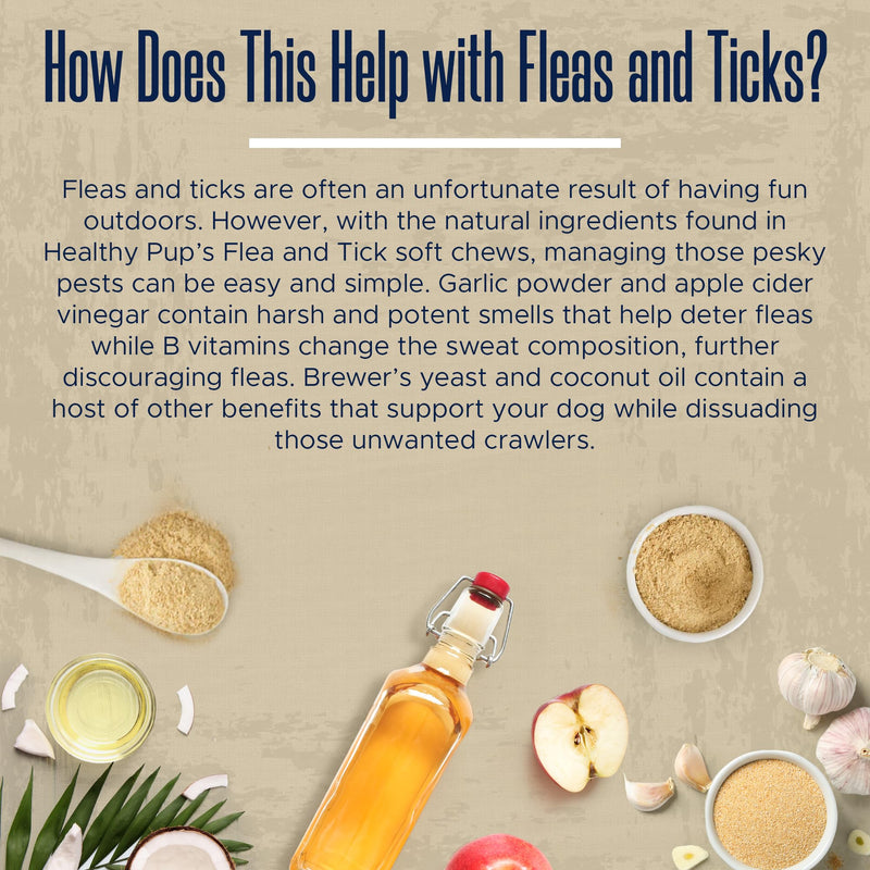 Flea and Tick Prevention for Dogs, Chewable – 90 Peanut Butter Flavored Soft Chews – Made with B Vitamins, Garlic Powder, Brewers Yeast, Coconut Oil, and Apple Cider Vinegar