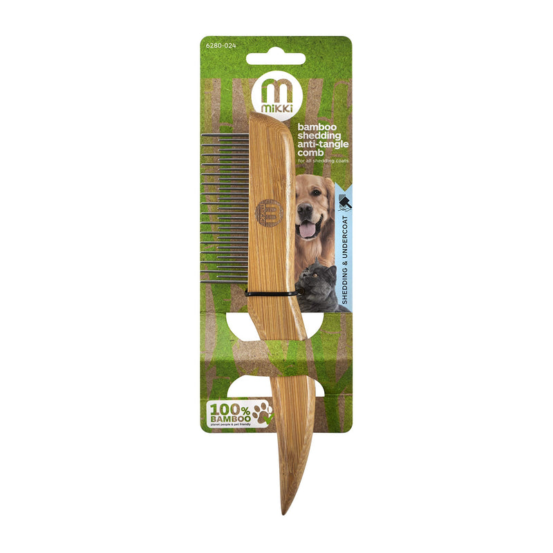 Mikki 6280024 bamboo fur detangler for shedding, suitable for all fur lengths, for dogs and cats, made from sustainable bamboo, 48 g, brown - BeesActive Australia