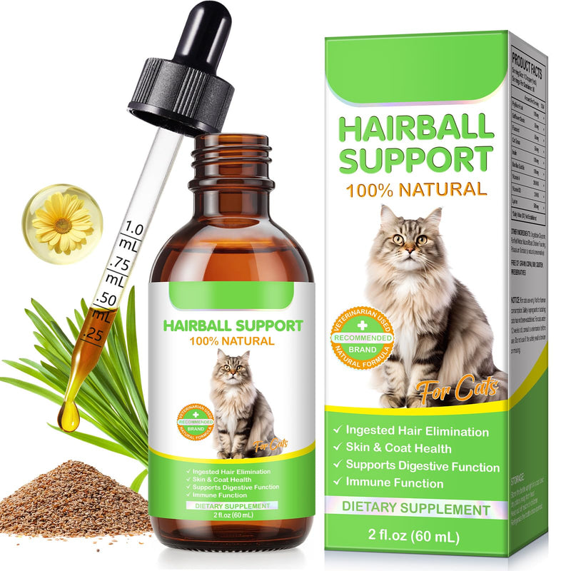 Cat Hairball Remedy Liquid Drops 60ml | Natural Fiber & Probiotics for Hairball Control & Digestive| Healthy Skin & Coat, Vitamins for Immunity | Chicken Flavor, Easy-to-Use Oral Drops