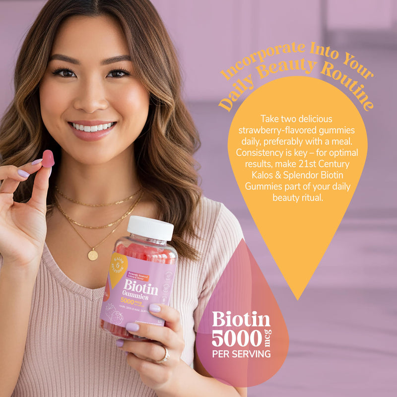 21st Century Biotin 5000mcg Gummies, Strawberry, Hair Skin Nails, 120ct | Biotin 5000 mcg Gummies to Help Support Healthy Hair, Skin & Nails, Delicious Strawberry Flavor, Vegetarian, 120 Count 120 Count (Pack of 1)