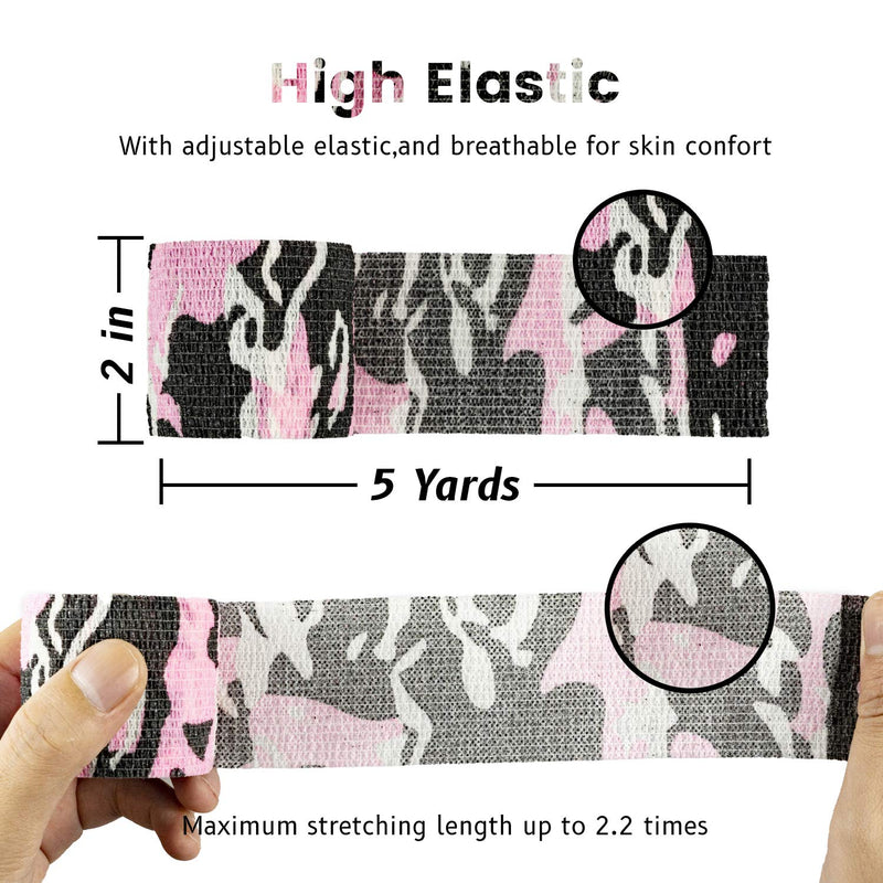 9 Rolls Self Adhesive Wrap Athletic Tape Gauze, Breathable Elastic Cohesive Bandage for Sports Injury & Pet (7 Pcs 2"x 5 Yards + 2 Pcs 1" X 5 Yards) (Camouflage Pink) Camouflage Pink - BeesActive Australia
