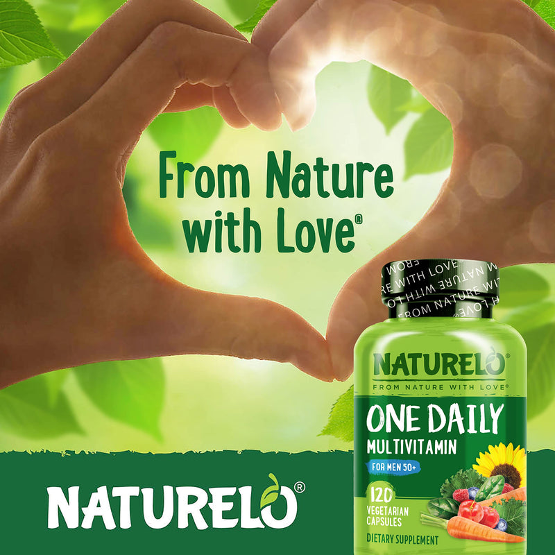 NATURELO Multivitamin for Men 50+ - One Daily, 120 Vegetarian Capsules | Vitamins, Minerals & Organic Whole Foods, Boost Energy and Health, Non-GMO 120 Count (Pack of 1)