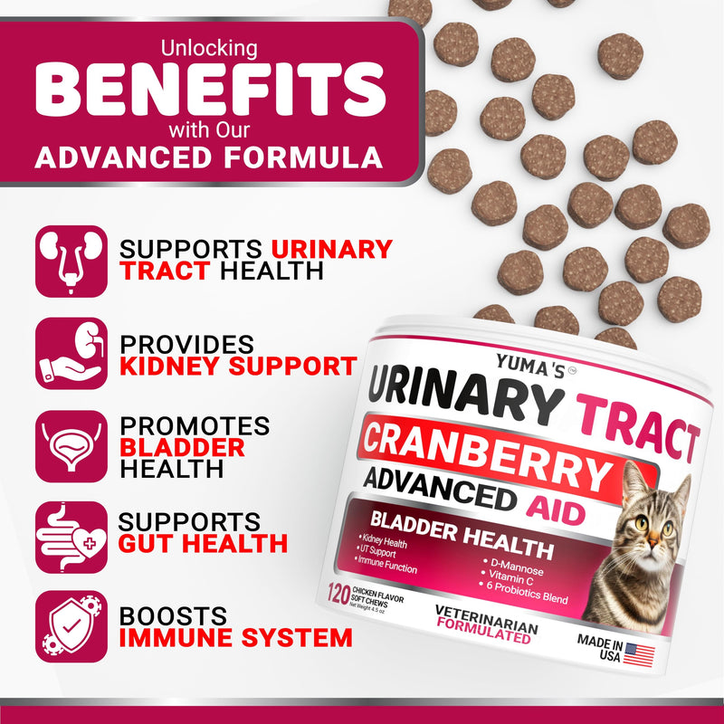 Cat Urinary Tract Health - Cranberry Supplement for Cats - Promotes Healthy Digestion & Normal Bladder Function - Probiotics - Vitamins and Food Supplements - Immune & Multivitamin Support Chews Cat Urinary & Bladder Multivitamin 120 Chews
