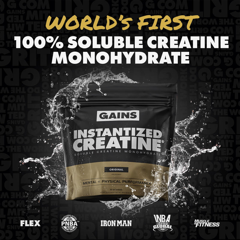 Gains in Bulk Instantized Creatine Monohydrate for Women and Men, Soluble Creatine Powder, Supports Muscle Building, Strength and Performance, Bodybuilding Supplements, Unflavored, 30 Servings 5.29 Ounce (Pack of 1)