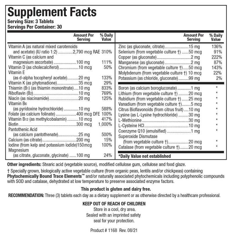 BIOTICS RESEARCH Bio Multi Plus Iron Free Multivitamin, Chelated Minerals, Iron Free, Emulsified Fat Soluble Vitamins, High antioxidants, SOD, Catalase 90 Tablets