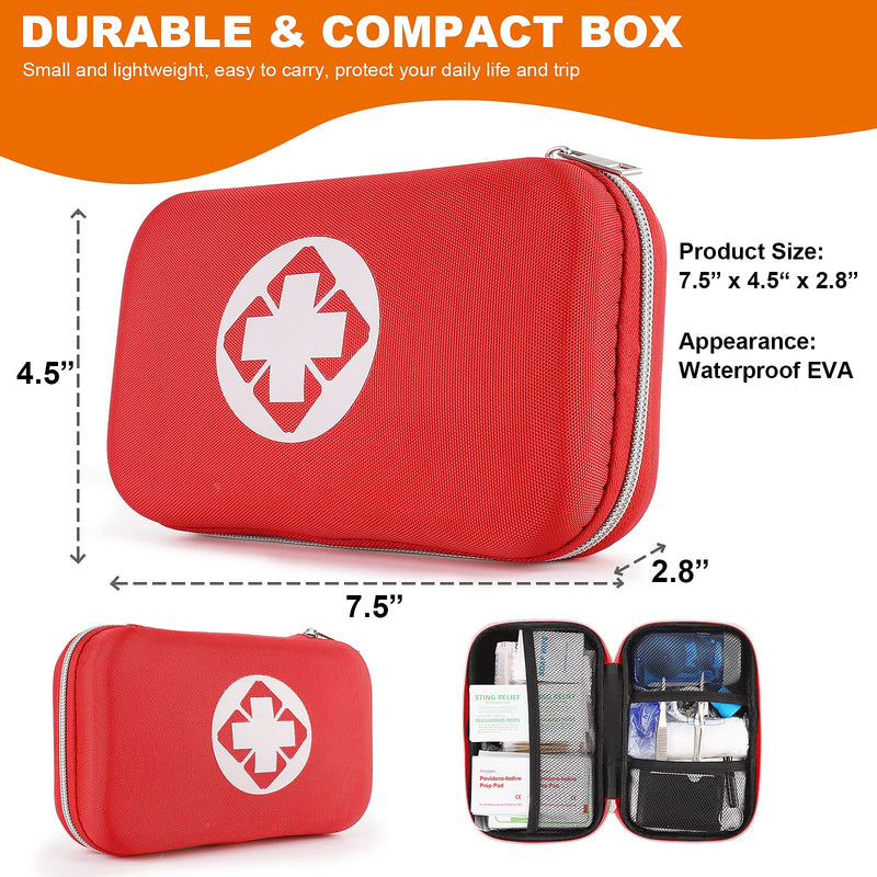 Small First Aid Kit, 300PCS Essential Emergency Trauma Medical Supplies Packed in a Red Waterproof Box, Perfect for Car Home Office Travel Outdoor Camping Hiking (Red) - BeesActive Australia
