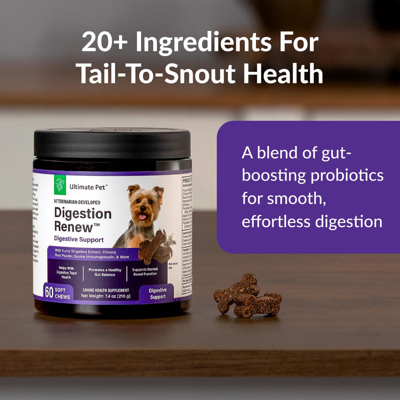 Ultimate Pet Nutrition Digestion Renew Soft Chew Gut Health Support for Dogs, Helps with Digestion & Occasional Gas, 60 Count