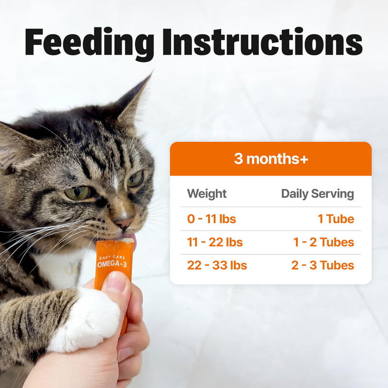Cat Omega 3 Supplement – Lickable with EPA & DHA for Skin & Coat, Dry Skin, Itchy Skin & Shedding Support – Daily for Cats, Salmon Flavor, 30 Tubes