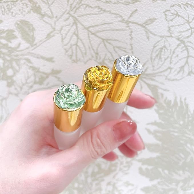 Moa Rose Roll On Bottle, Green, 3.3 fl oz (10 ml), Frosted, Gold Cap, Glass, Luxury Rose, Rose, Light Filtering Oil, Refill, Container, Perfume, Handmade, Aroma, Essential Oil -  Australia