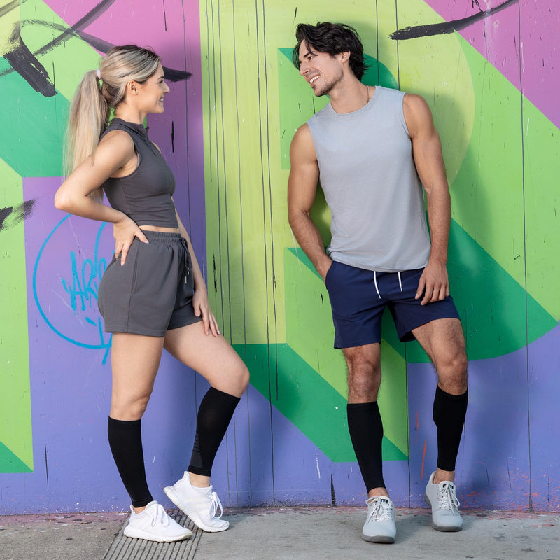 Calf Compression Sleeves for Men and Women - (2 Pair) Footless Compression Socks Support for Running, Cycling, Sports - Leg Sleeve Brace, Helps with Pain Relief Large Black (2 Pairs) - BeesActive Australia