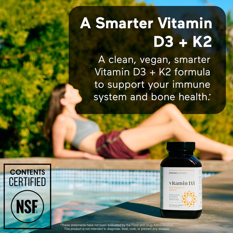 SMARTERNUTRITION Vegan Vitamin D3 5000 IU + Natural Vitamin K2 1100 mcg in Organic Coconut & Olive Oil - D3 K2 Supplement for Immune & Bone Support - 180 Softgels[90 Day Supply] 60 Count (Pack of 3)