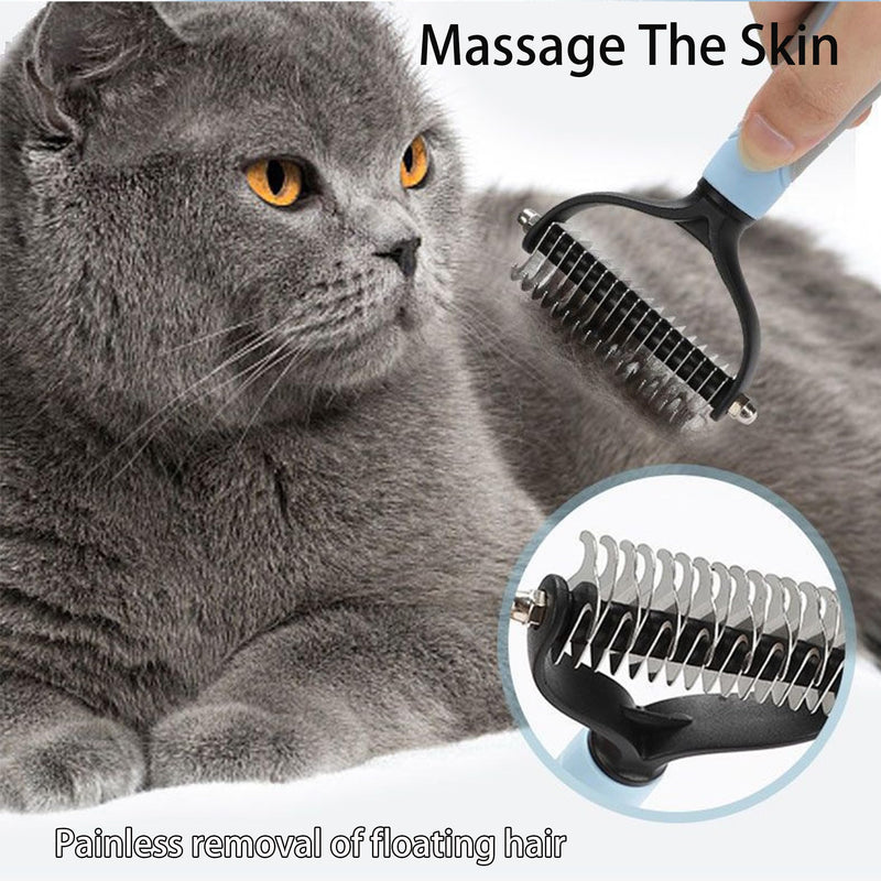 Pet Comber Dematting Comb for Dogs & Cats 2 Sided Undercoat Rake Deshedding Tool Cat Matted Fur Remover For Long Haired Cat Dog Tangles Removing (Blue, Large) Blue - BeesActive Australia