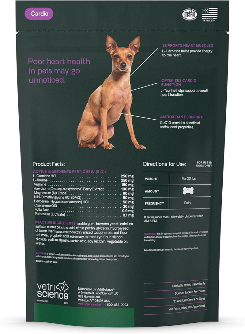 VETRISCIENCE Vetri Cardio Canine Complete Cardiovascular Support for Dogs with CoQ10, Taurine and Arginine , 60 Chews - BeesActive Australia