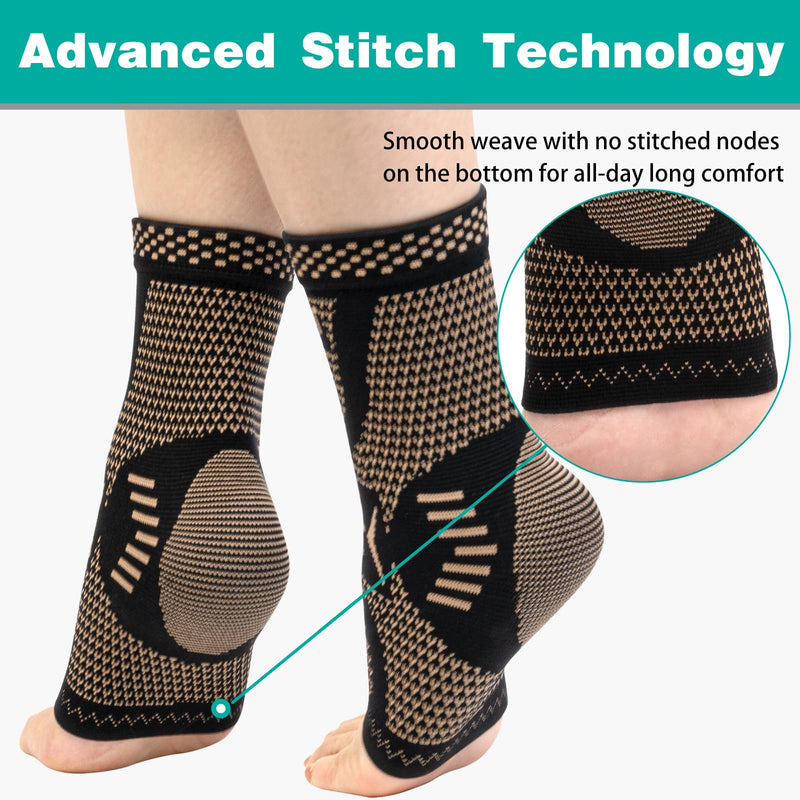 INDEEMAX Ankle Brace for Women & Men, Ankle Compression Sleeve Support Copper Infused Ankle Brace for Sprained Ankle, Plantar Fasciitis Sports, Achilles Tendonitis Pain Relief, Copper Black, M Medium - BeesActive Australia