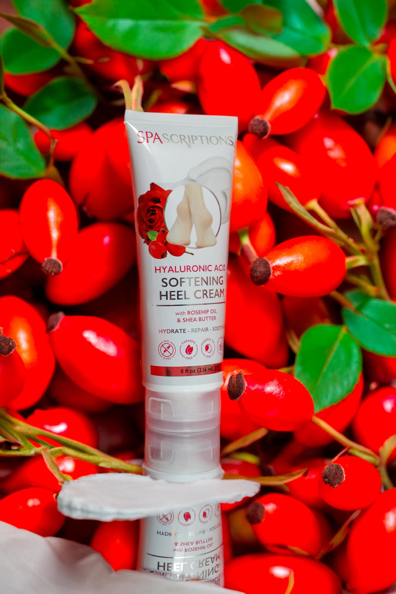 SpaScriptions Hyaluronic Acid Foot Cream For Dry Cracked Feet Repair – Softening Heel Moisturizer for Rough Dry Feet with Nourishing Rosehip Oil & Shea Butter, Paraben Free, 8 fl oz Daily Foot Care