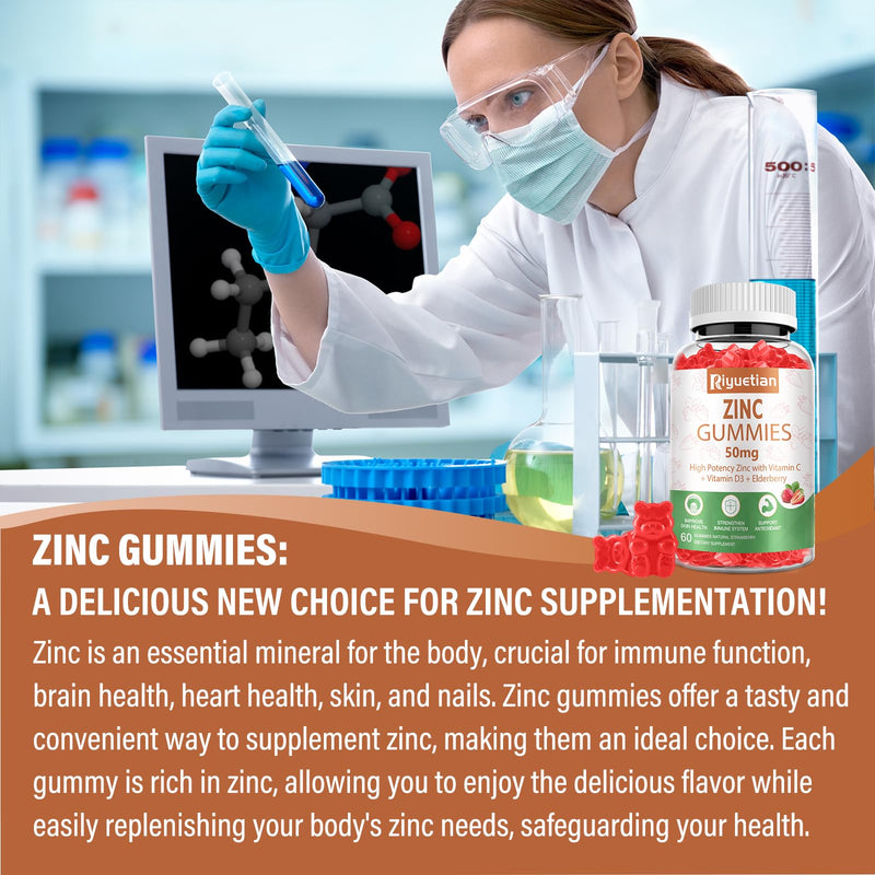 Zinc Gummies 50mg - Vitamin C, D3 & Elderberry, Echinacea, Zinc Immune Health Gummies, Non-GMO, Natural Antioxidant Supplements for Men & Women, Vegan 2 Pack 2pack