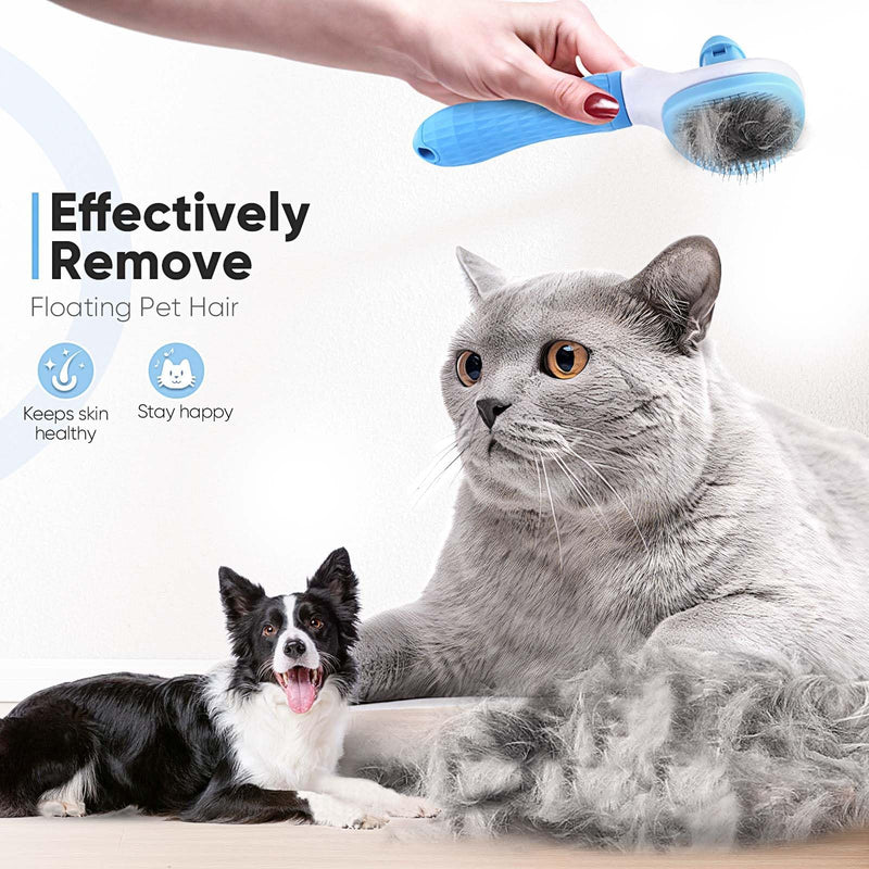 Cat Brush Self Cleaning Slicker Brush with Release Button, Dog Shedding Brush for Grooming, Cat Comb Pet Massage Tool Suitable for Long or Short Pet Hair Cleaner, Removes Tangles & Loose Fur - BeesActive Australia