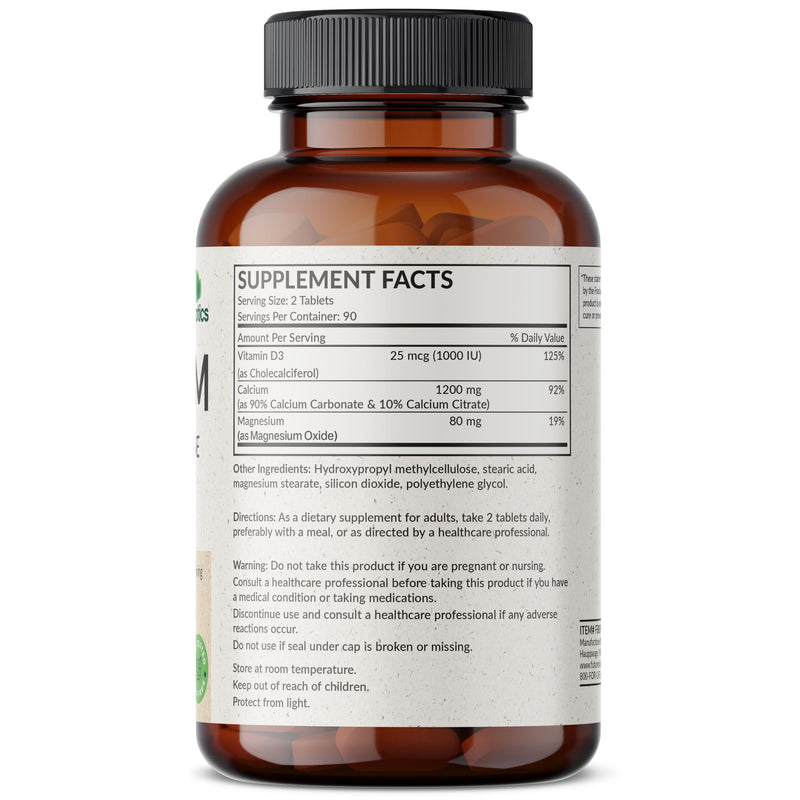 Futurebiotics Calcium 1200 mg + D3 1000 IU Sustained Release, 180 Tablets | 80 mg Magnesium, Bone & Joint Health Support, Vegetarian, Non-GMO, Gluten-Free & Soy-Free 180 Count (Pack of 1)