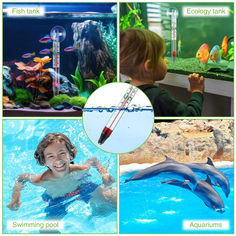 Dreyoo 4 Pcs Floating Aquarium Thermometers, Floating Glass Aquarium Thermometer with Suction Cup, Mercury Free Large Standing Thermometer for Freshwater and Saltwater Fish
