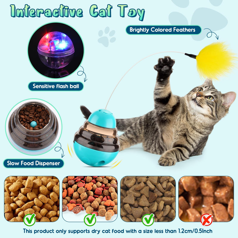 Tumbler Cat Toys for Indoor Bored Cats,Fun Wand Toy and Feather Toys Slow Feeder with Flash Ball,Cat Toys for Indoor Cats to Loss Weight and Exercise Feeding Pet Supplies Birthday Gift (Blue) Blue - BeesActive Australia