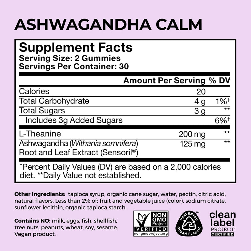 HUM Calm Ashwagandha Gummies with L-Theanine, Mixed Berry, 60 Count | Sensoril Ashwagandha, L-Theanine, Mixed Berry Flavor, Women & Men, Vegan, Non-GMO, 60 Gummies