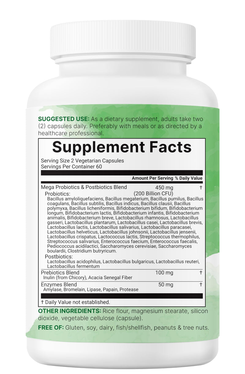 Micro Ingredients Probiotics 200 Billion CFU, 120 Veggie Capsules | Mega Probiotics for Men & Women | 40 Strains with Prebiotics, Postbiotics & Digestive Enzymes | Gut, Immune & Digestive Health
