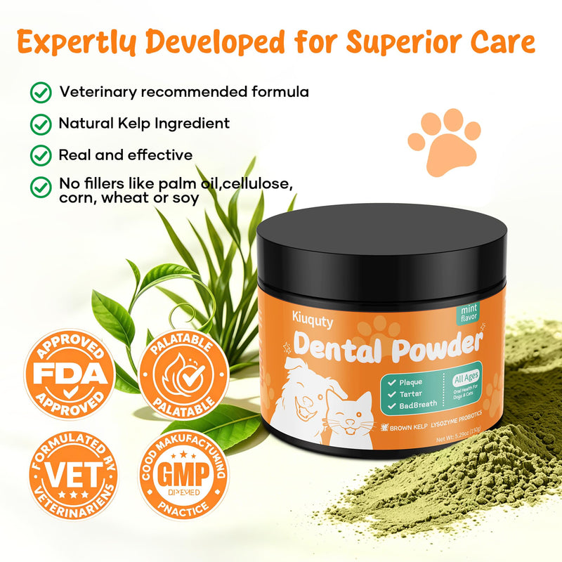 Dog Dental Powder for Teeth Cleaning - Dog Dental Care, Plaque & Tartar Remover for Teeth, Fresh Mint Breath Freshener, Probiotics Dental Powder - No Brushing Oral Care Support(150g)