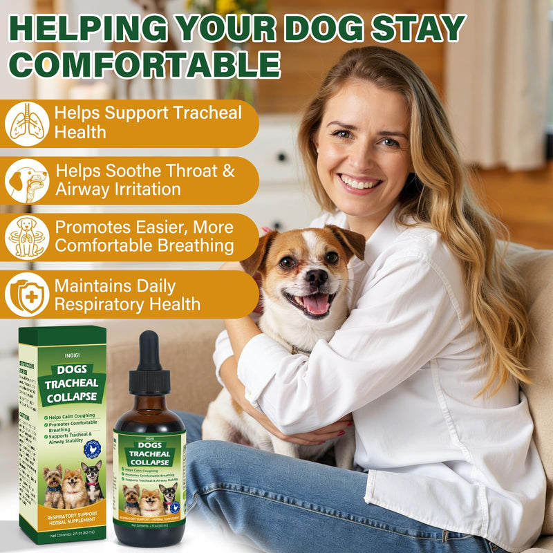Dogs Tracheal Collapse Relief, Collapsed Trachea Treatment for Dogs, Helps Reduce Dry Cough & Support Easy Breathing, Natural Trachea Supplement, Chicken Flavor - 2 fl oz