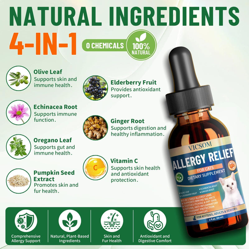 Cat Allergy Support Bundle, Daily Comfort Drops + Soft Chews for Cats, Immune, Skin & Coat Support, Seasonal Wellness, Chicken Flavor, 60ml + 200 Chews