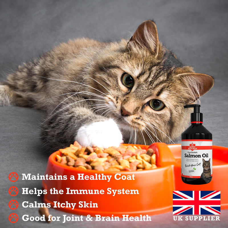Pure Scottish Salmon Oil for Cats - 500ml | 100% Pure Natural Omega 3, 6 & 9 Fish Oil for Cats | Salmon Oil Cats - Cat Supplement - Omega 3 for Cats - Cat Fish Oil - Cat Salmon Oil | Kitty Ketchup