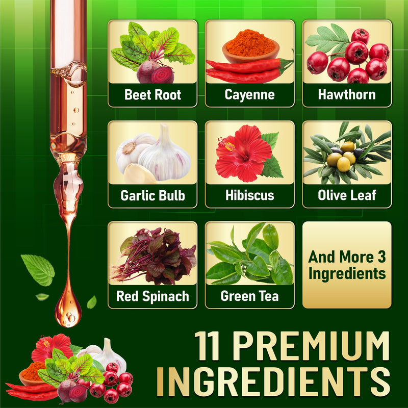 11in1 Beet Root Liquid Supplement - for Support Immune, Energy - with Vitamin D3, Vitamin K2, Hawthorn Berry, Cayenne Pepper, Garlic, Hibiscus, Olive, Red Spinach, Green Tea - 1 FL Oz - 30 Servings