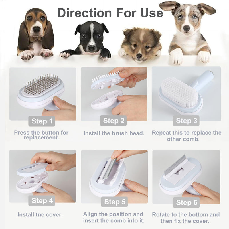 5 IN 1 Pet Grooming Brush Kit,Dog&Cat Self Cleaning Slicker Brush for Shedding.Dematting&Deshedding Dog Brush,Cat Hair Brush,Suitable for Small&Large,Long&Short Haired Pets.(Blue) Blue - BeesActive Australia