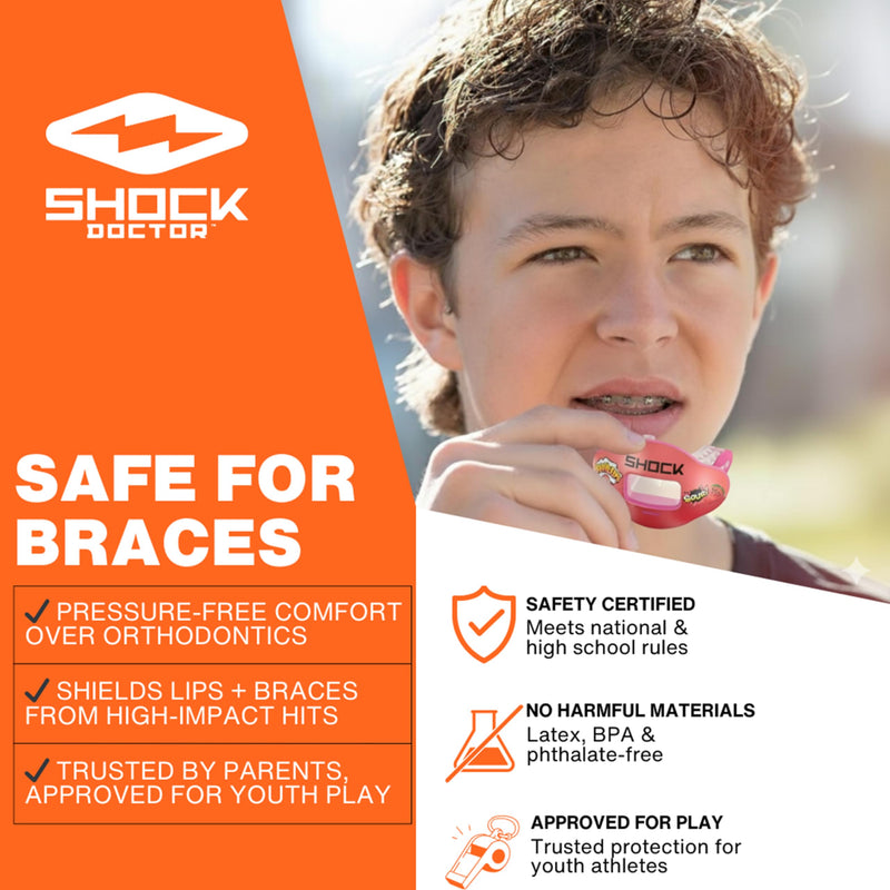 Shock Doctor Kool Aid Lip Guard Mouth Guard - Max Air Flow, Full Mouth Protection Compatible with Braces, Lip Guard, Instant Fit Mouthguard for Football, Hockey, Lacrosse Kool-aid Tropical Punch Adult