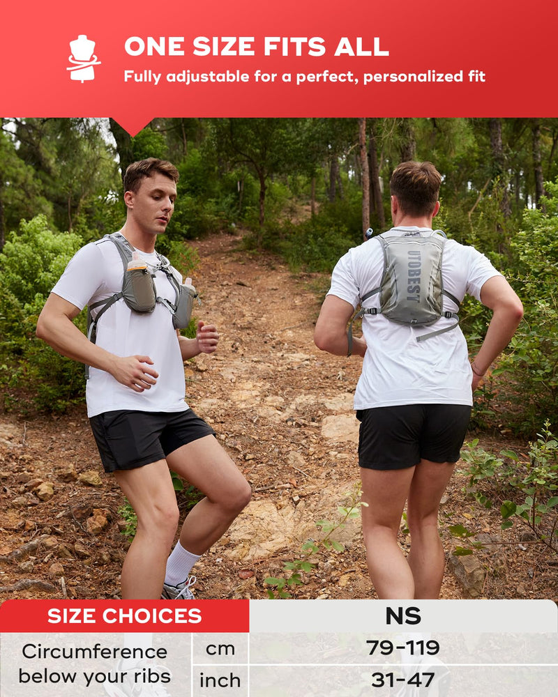 Running Vest, 5L Hydration Vest Lightweight, Breathable and Sweatproof Running Backpack, Adjustable Running Hydration Vest for Trail Running Marathon Race Jogging Cycling Gray Vest 5L with 1.5L Bladder