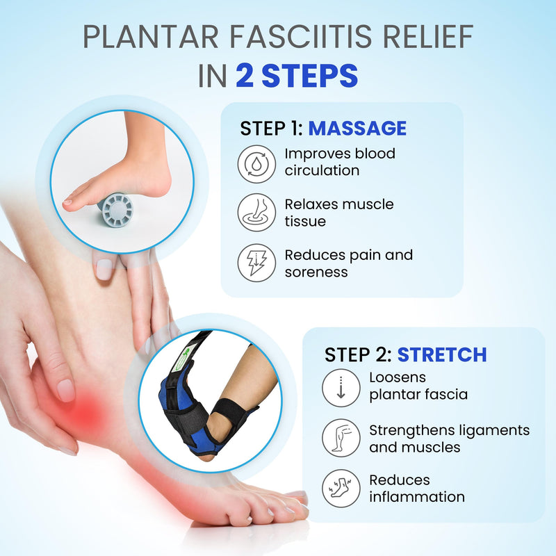 Foot & Calf Stretcher for Plantar Fasciitis, Includes Foot Massage Roller, Achilles Tendinitis, Foot Drop, Yoga Foot & Leg Stretching Strap Blue - BeesActive Australia