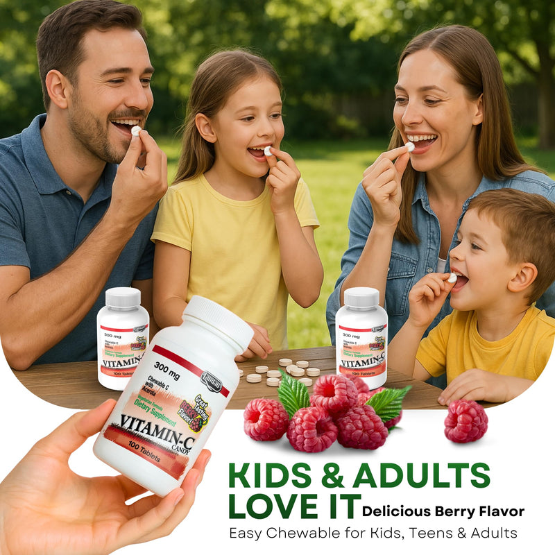 LANDAU 300mg Chewable Vitamin C Candy for Kids & Adults – Easy-to-Take Vitamin C Supplement with Acerola – Kosher & Made in The USA – Great Tasting Berry Flavor, (100 Count) 100 Count (Pack of 1)