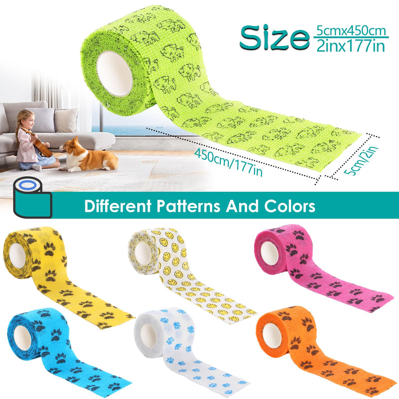 GeeRic Pet Wrap Bandage, Self-Adhesive Bandage Wrap. Non-Woven Tape for Dog Legs, Paws, Wounds, 7 Rolls 5cm Wide 4.5 Meters Long
