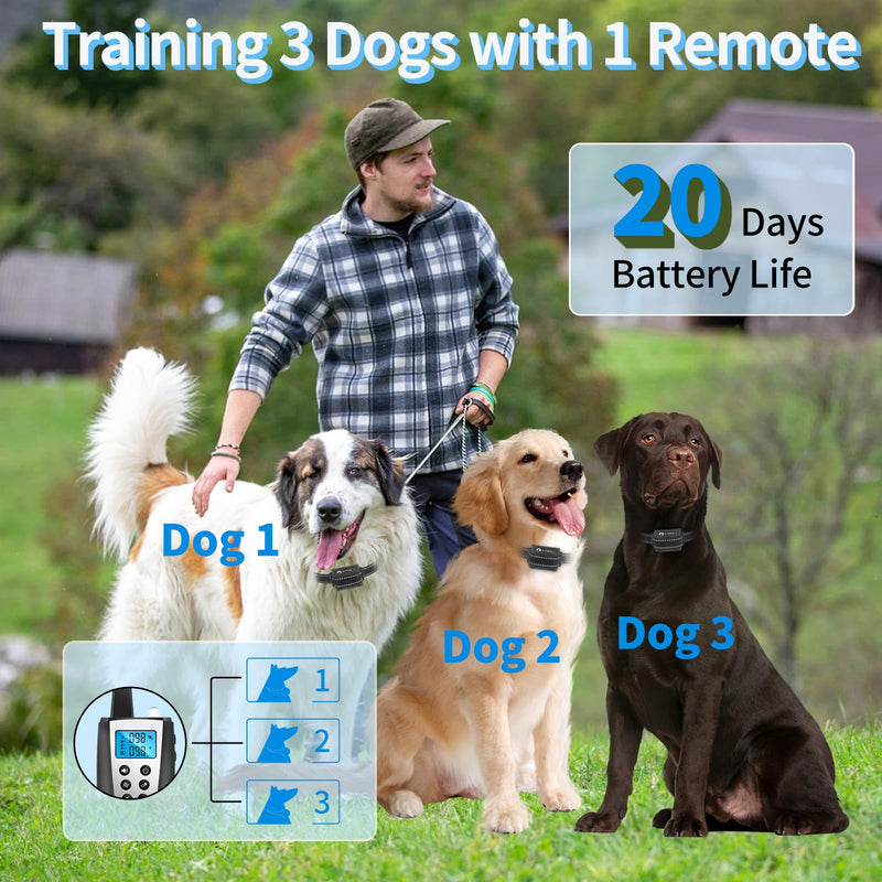 PaiPaitek 2 in 1 Dog Bark Collar and Training Collar - Smart Bark and Shock Collar Combo, Automatic Bark Collar for Large Dog with Remote 3300ft Range & Waterproof PD526-1-TIO-Black - BeesActive Australia