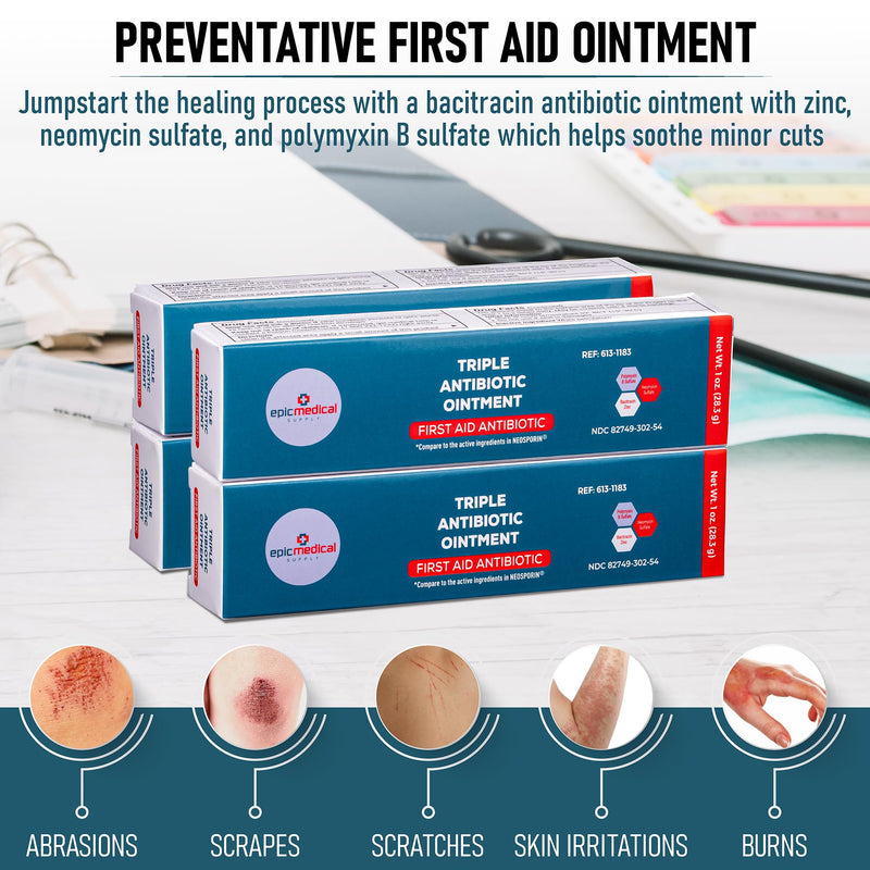Triple Antibiotic Ointment 1 oz Tube 4 Pack with Bacitracin Zinc and Neomycin Sulfate, Healing Preventative First Aid Cream for Minor Wounds, Burns, Cuts, Scratches, and Abrasions - BeesActive Australia