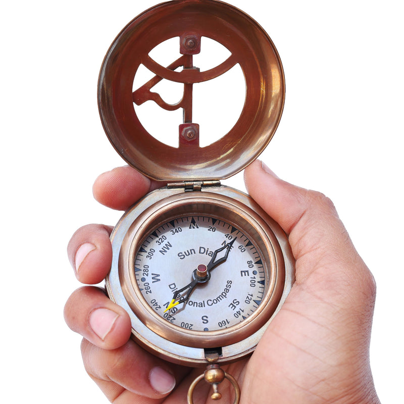 Brass Sundial - Push Open Compass - Steampunk Accessory – Unique Gift for Men - Beautiful Handmade - Sundial Clock – Sun Clock – Steampunk Clock for Him - Antique Decor - BeesActive Australia