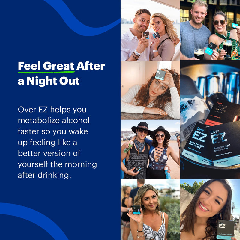 OVER EZ Pre-Drink Supplement - [$1.30 x Serving] Party Recovery & Prevention Pills for a Night Out & Better Mornings, Milk Thistle, Amino Acids, Vitamin Bs (30 Servings) 30 Servings